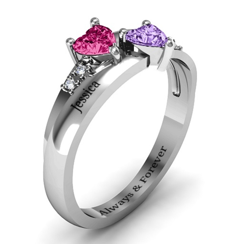Double heart gemstone ring with accent stones
