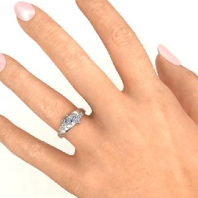 Double heart gemstone ring with accent stones