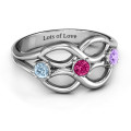 Double Infinity Ring with Triple Stones Double infinity ring with three round centre stones