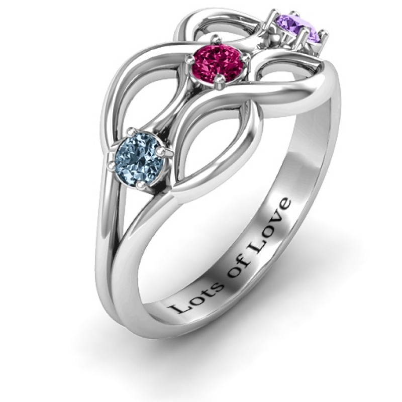 Double Infinity Ring with Triple Stones - View 3 Double infinity ring with three round centre stones