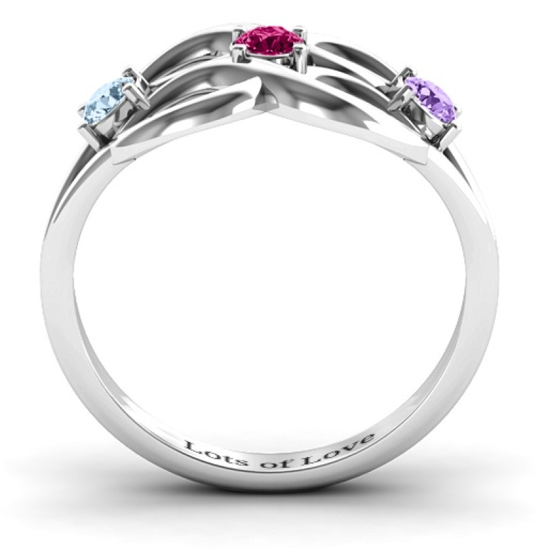 Double Infinity Ring with Triple Stones - View 4 Double infinity ring with three round centre stones