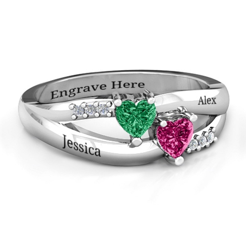Dual Hearts with Accents Ring Dual Hearts with Accents Ring with two heart-cut main stones
