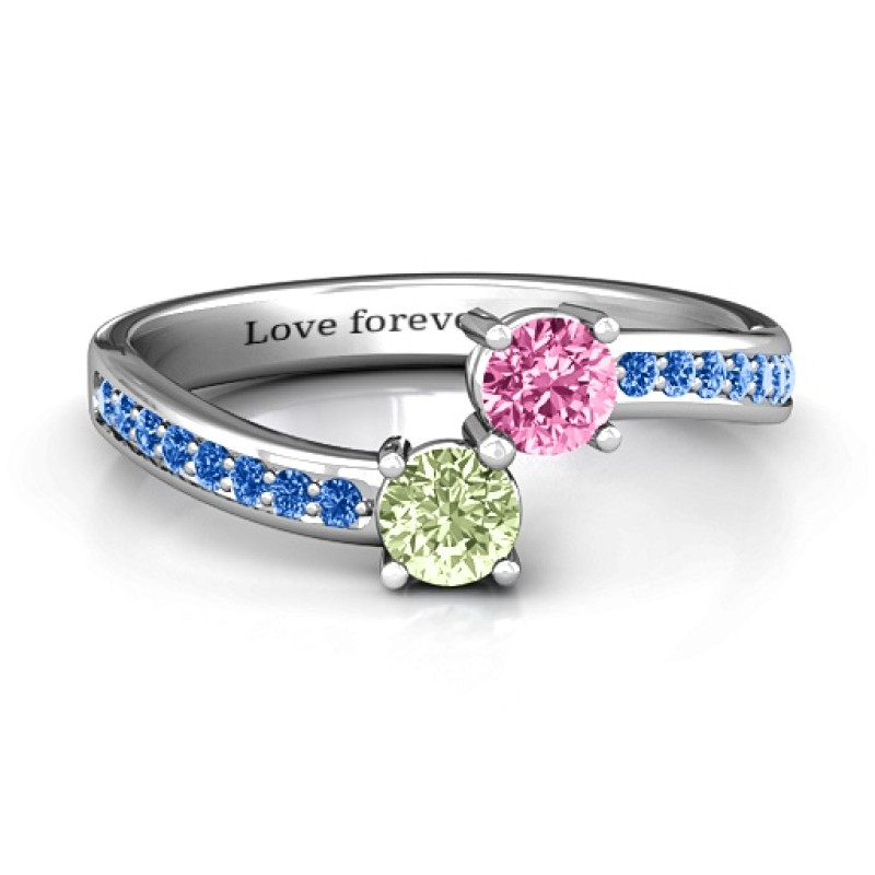 Elegant Accent Two Stone Ring Elegant Accent Two Stone Ring with round centre stones and accent stones