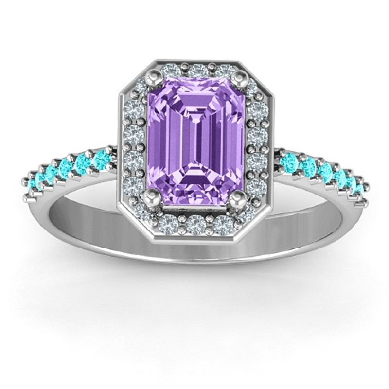 Emerald cut halo cocktail ring product image