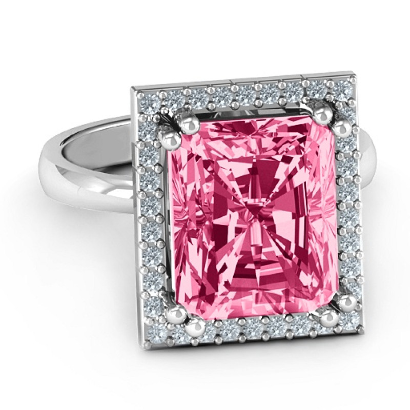 Emerald Cut Statement Ring with Halo Emerald cut statement ring with halo accent stones