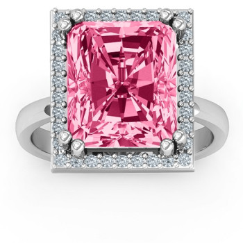Emerald Cut Statement Ring with Halo Emerald Cut Statement Ring with Halo
