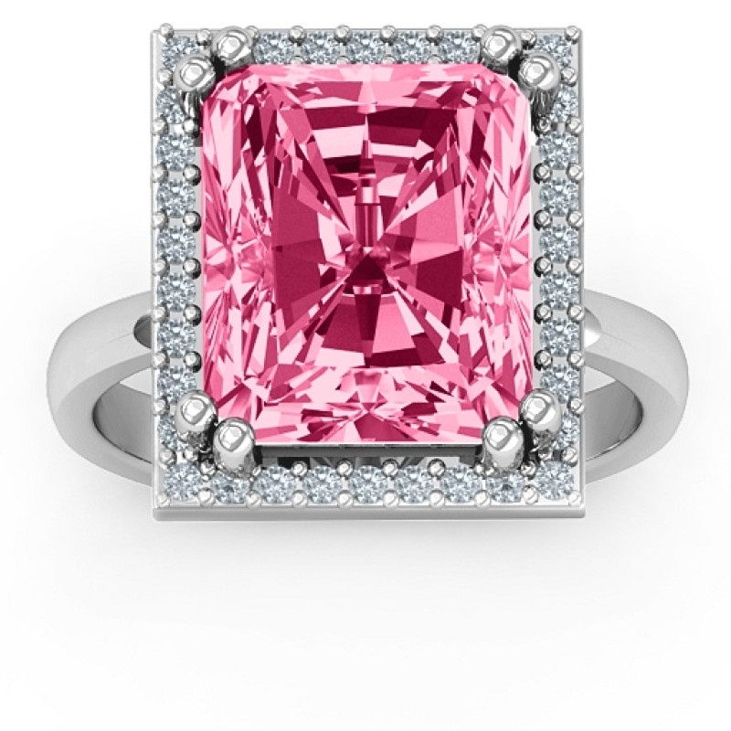 Emerald Cut Statement Ring with Halo Emerald cut statement ring with halo accent stones