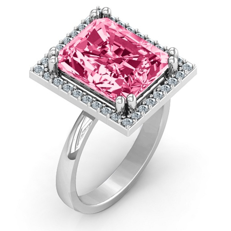 Emerald Cut Statement Ring with Halo Emerald cut statement ring with halo accent stones