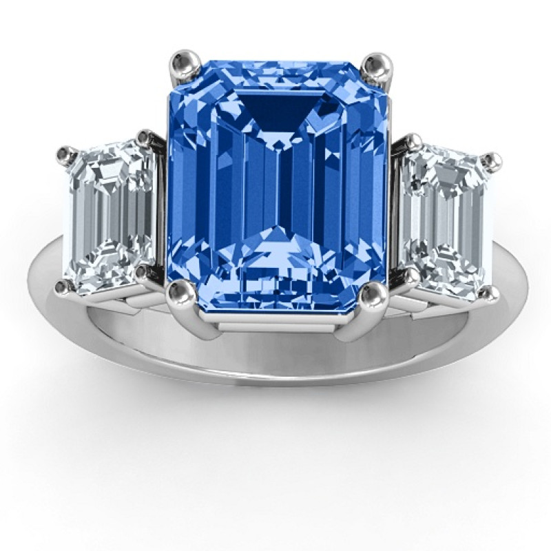 Emerald Cut Trinity Ring with three emerald-cut stones