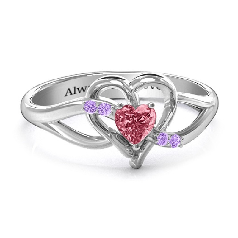 Endless Romance Engravable Heart Ring Endless Romance engravable heart and infinity ring with heart-cut stone
