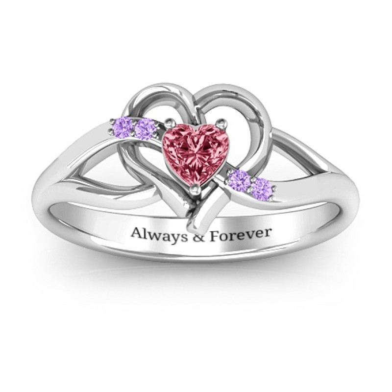 Endless Romance Engravable Heart Ring - Product View Endless Romance engravable heart and infinity ring product view
