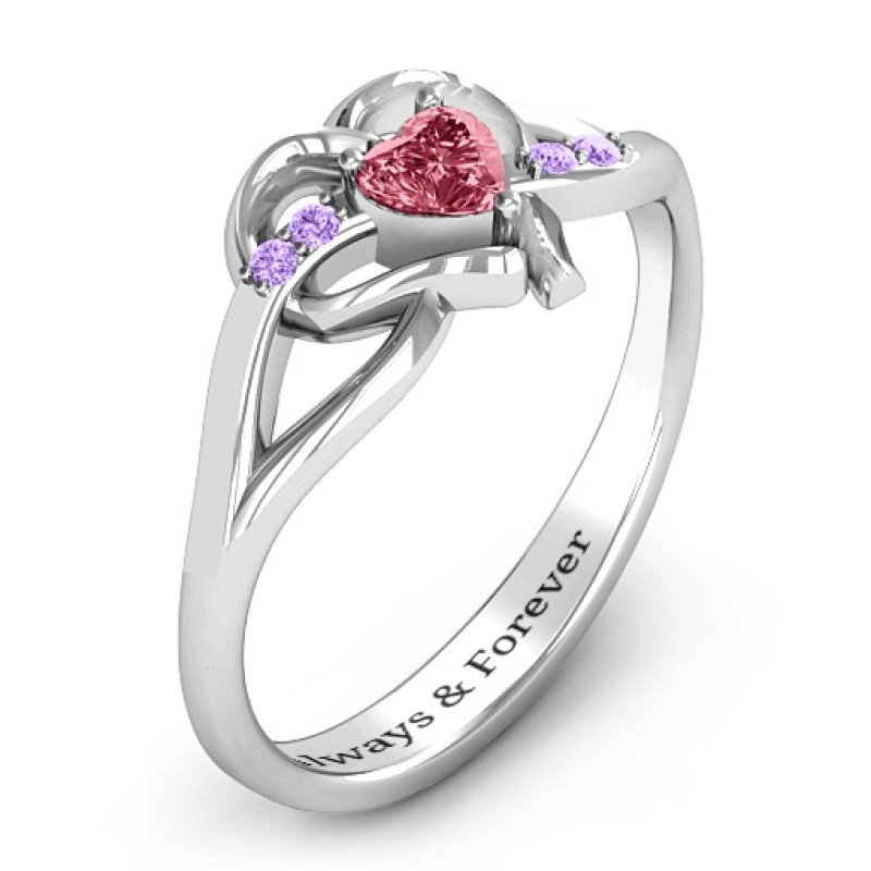 Endless Romance Engravable Heart Ring - Detail View Endless Romance engravable heart and infinity ring detail view