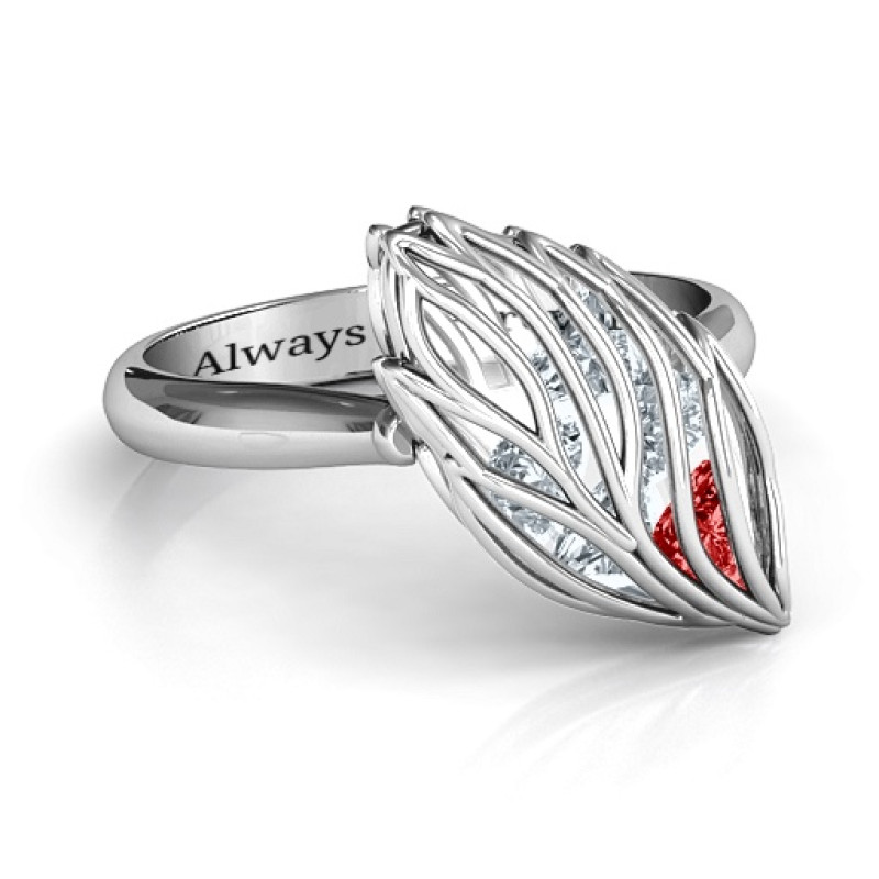 Elm Cage Leaf Ring with Heart-Cut Stones Elm cage leaf ring with heart-cut stones