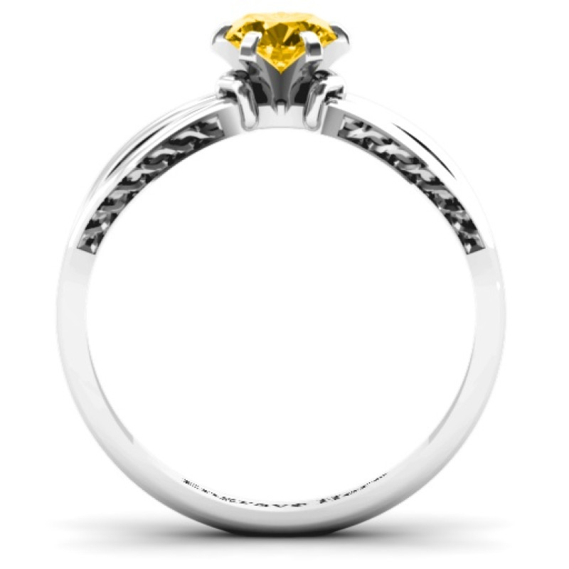Fancy split shank solitaire ring detail view