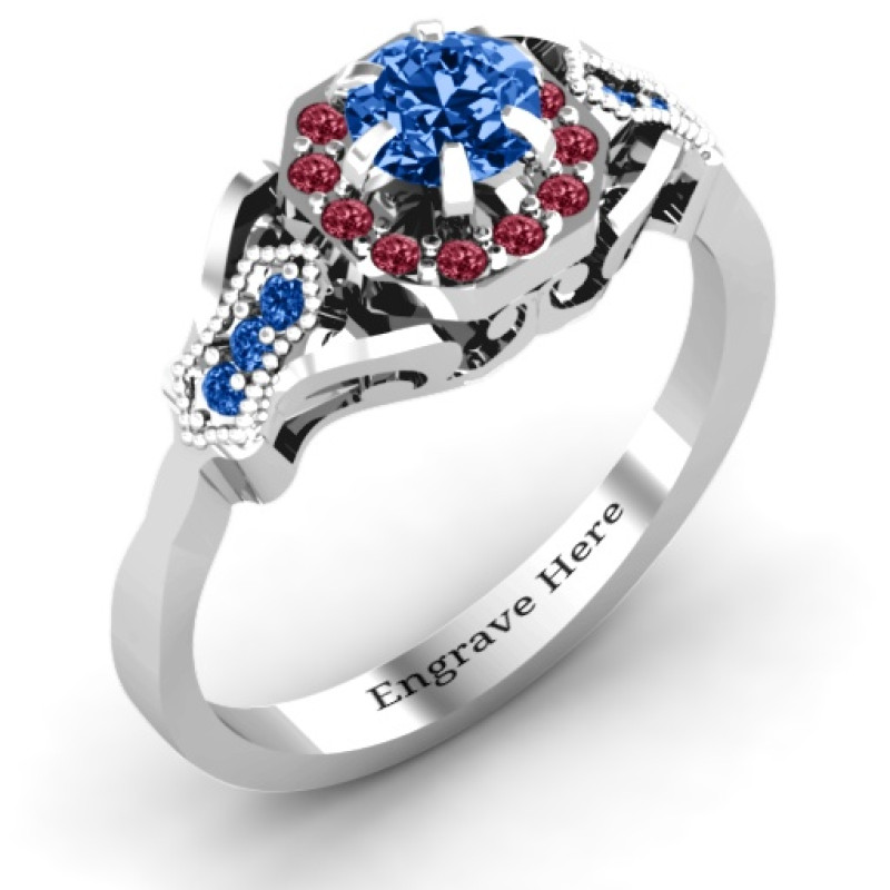 Fancy Vintage Ring showing the stone-set octagonal centre frame