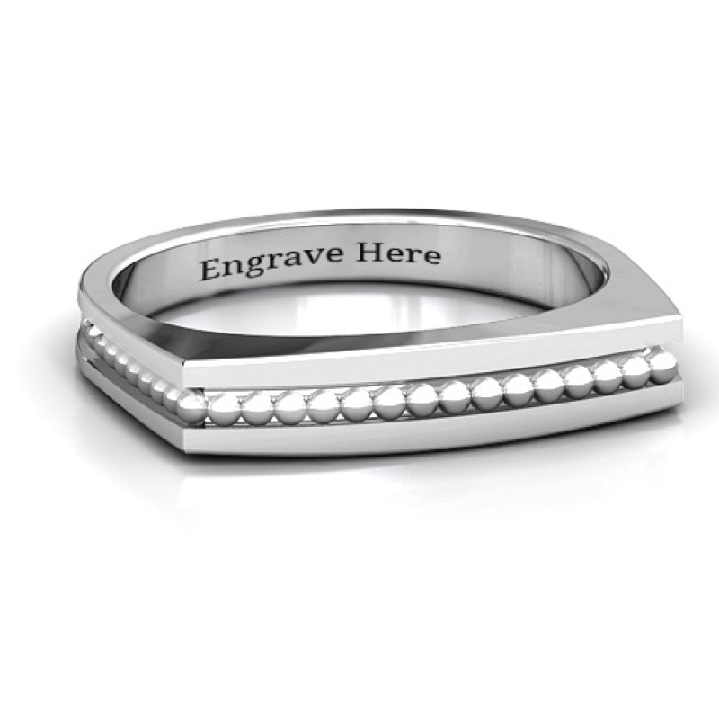 Fissure Beaded Groove Women's Ring Fissure beaded groove women's square-topped ring