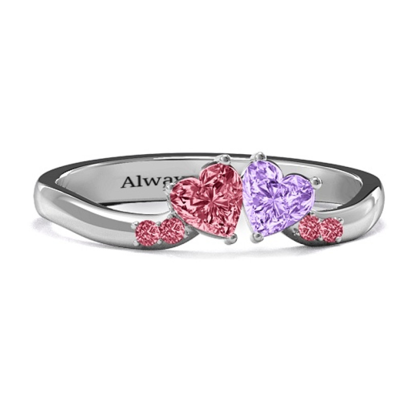 Follow Your Heart Ring with two heart-cut centre stones and round accent stones