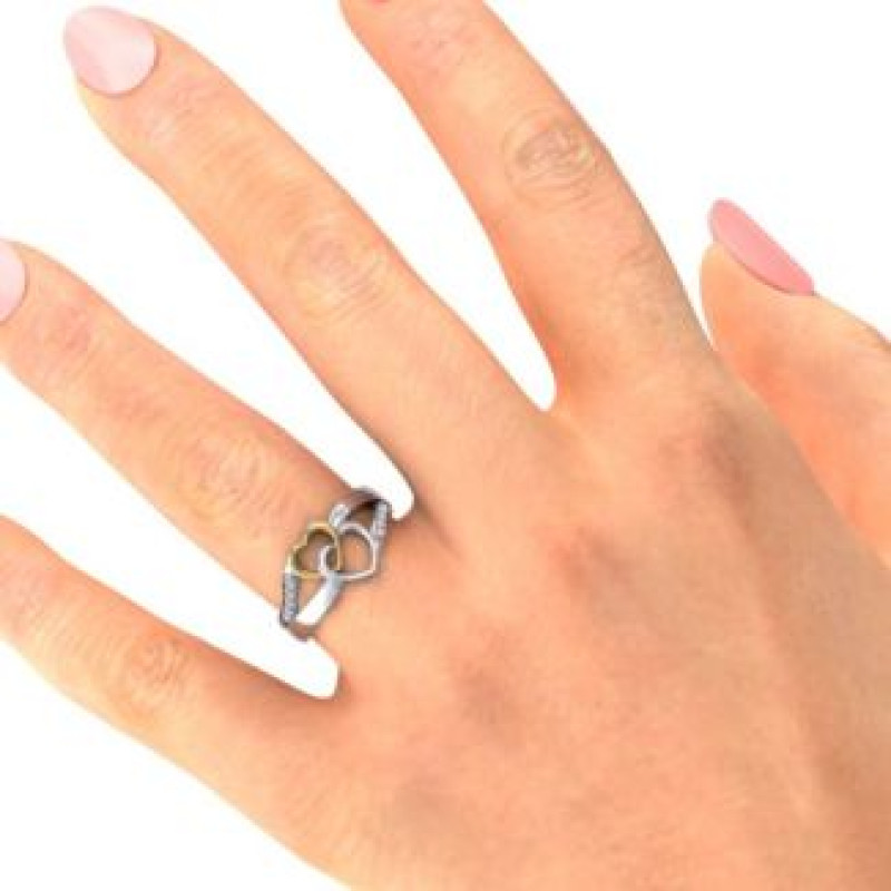 Forever Linked Hearts Ring - View 5 Forever Linked Hearts Ring with accent stone detailing