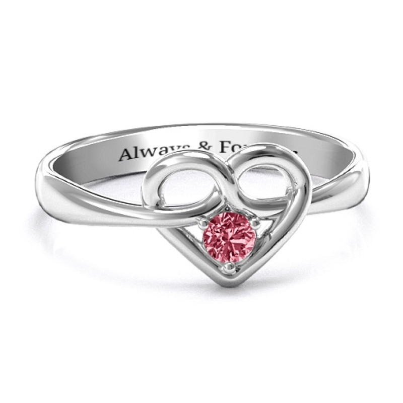 Forget Me Knot Heart Infinity Ring with personalised birthstone and engraving options