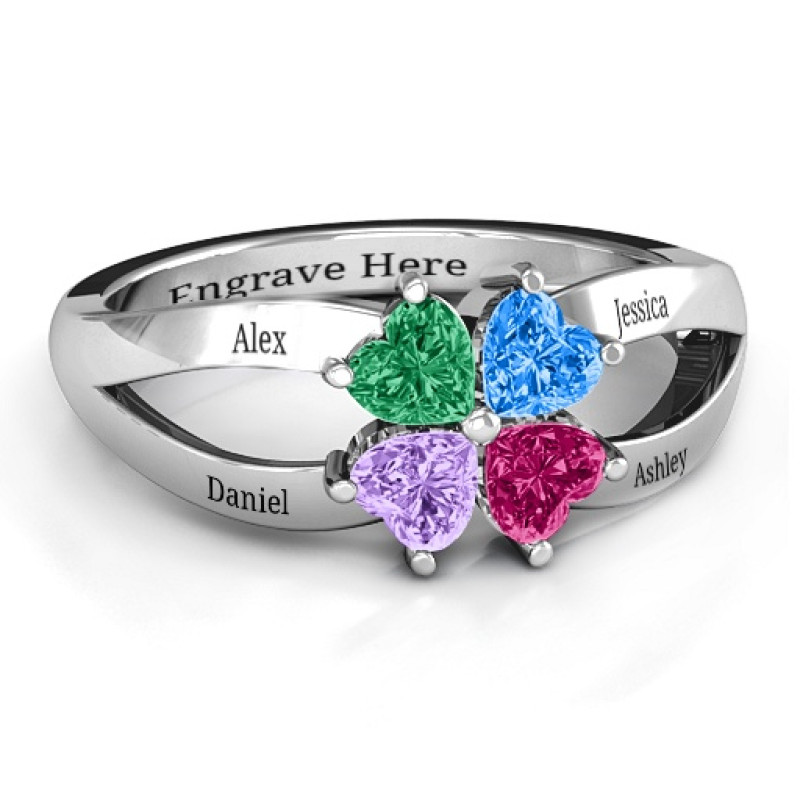 Four Clover Hearts Ring Four Clover Hearts Ring with heart-cut stones arranged in a clover leaf