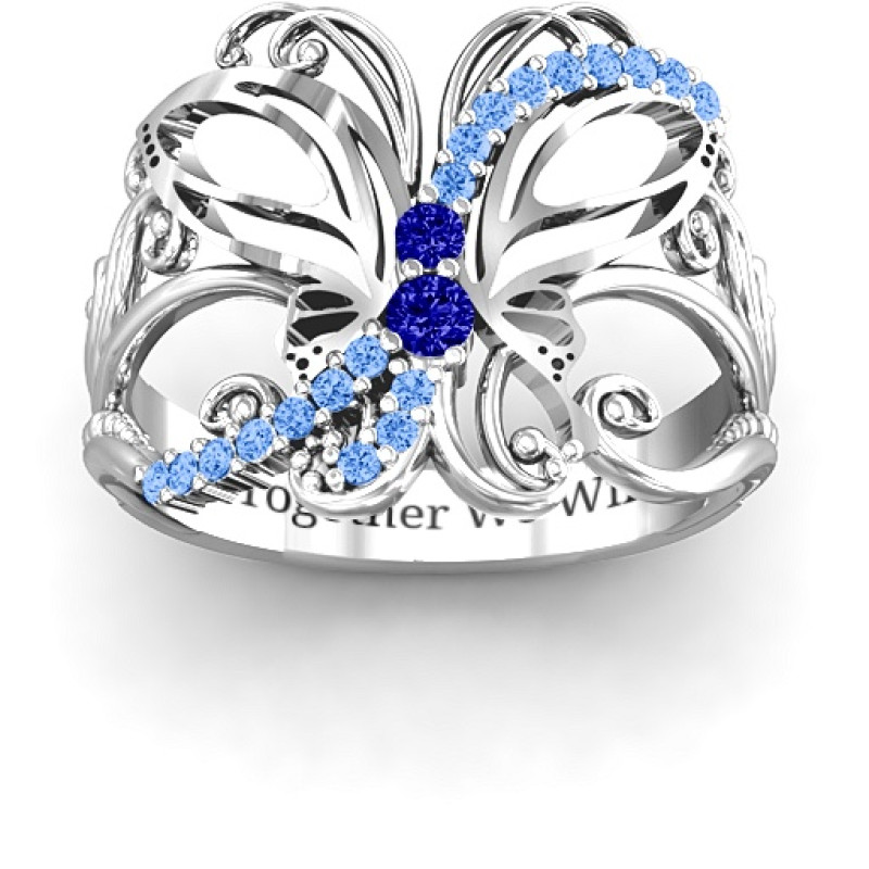 Glimmering Butterfly Ring with two centre stones and accent stones