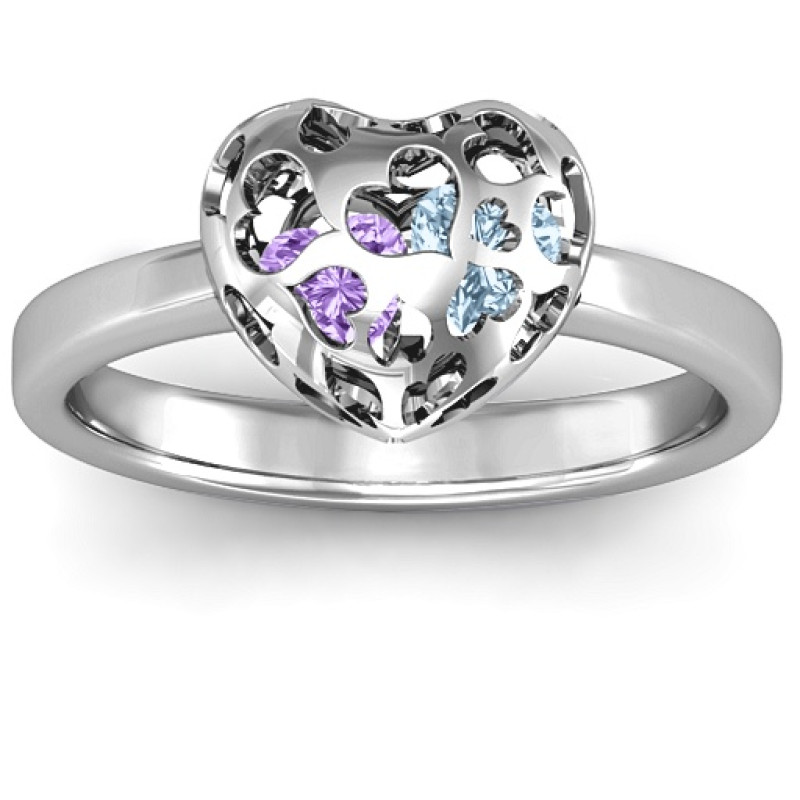 Heart cut-out petite caged hearts ring with infinity band