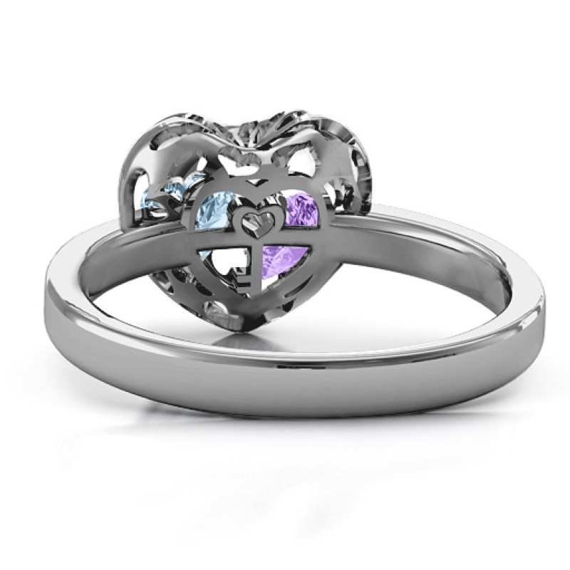 Heart cut-out petite caged hearts ring with infinity band
