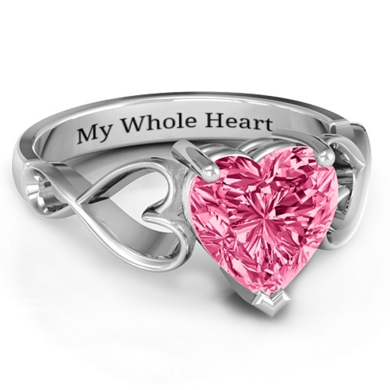 Heart-cut stone ring with open-heart infinity band