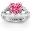 Heart-cut stone ring with open-heart infinity band