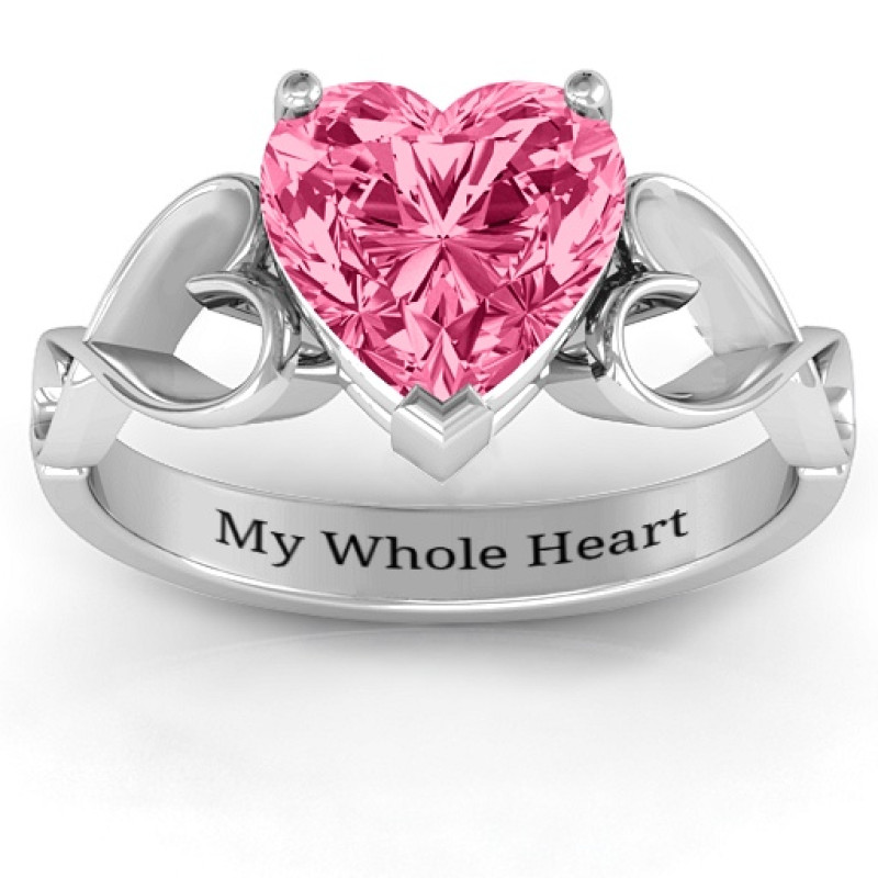 Heart-cut stone ring with open-heart infinity band
