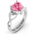 Heart-cut stone ring with open-heart infinity band