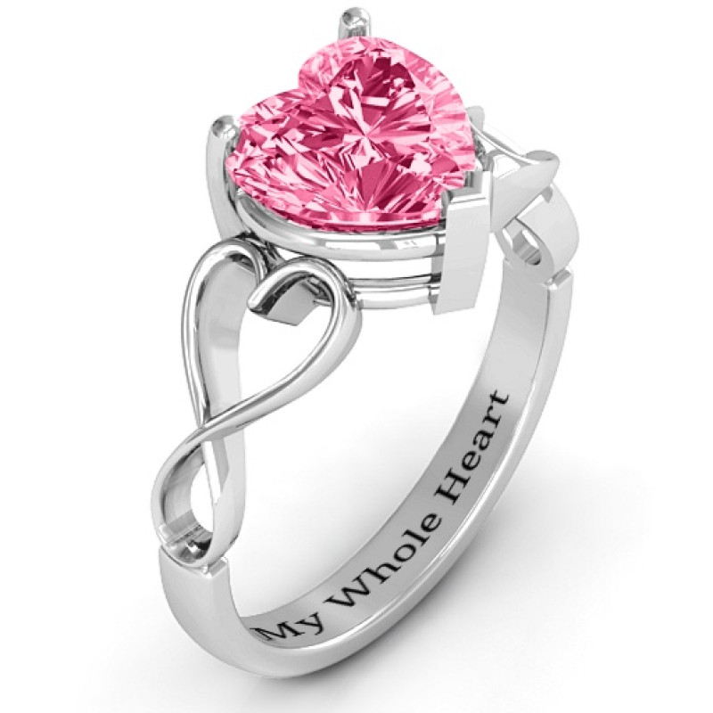 Heart-cut stone ring with open-heart infinity band