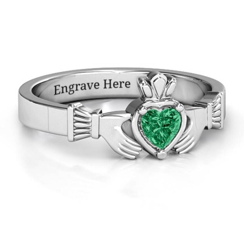 Heart Stone Claddagh Ring with heart-cut stone