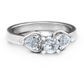 Hearts and Stones Solitaire Ring with round centre stone and heart-shaped side accents