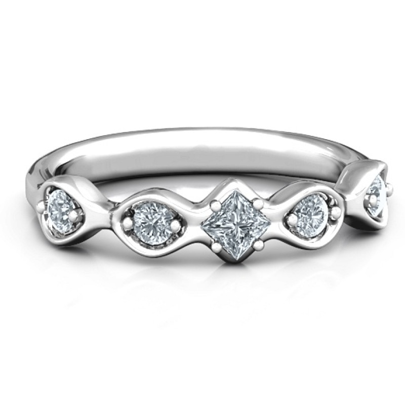 Infinite Wave Princess Cut Centre Stone Ring Infinite Wave ring with princess-cut centre stone and side stones