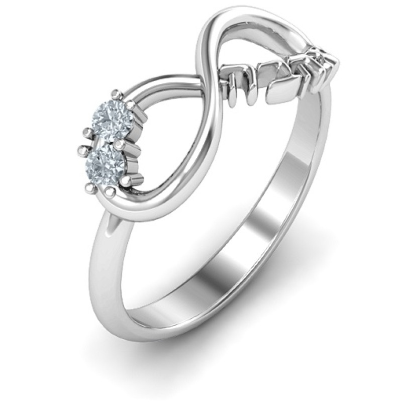 Infinity Ahava Ring with Hebrew Ahava love motif and two round stones
