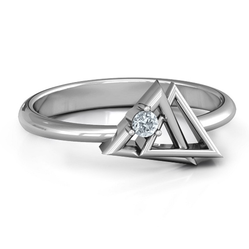 Interlocked Triangle Geometric Ring Interlocked triangle geometric ring with round stone setting