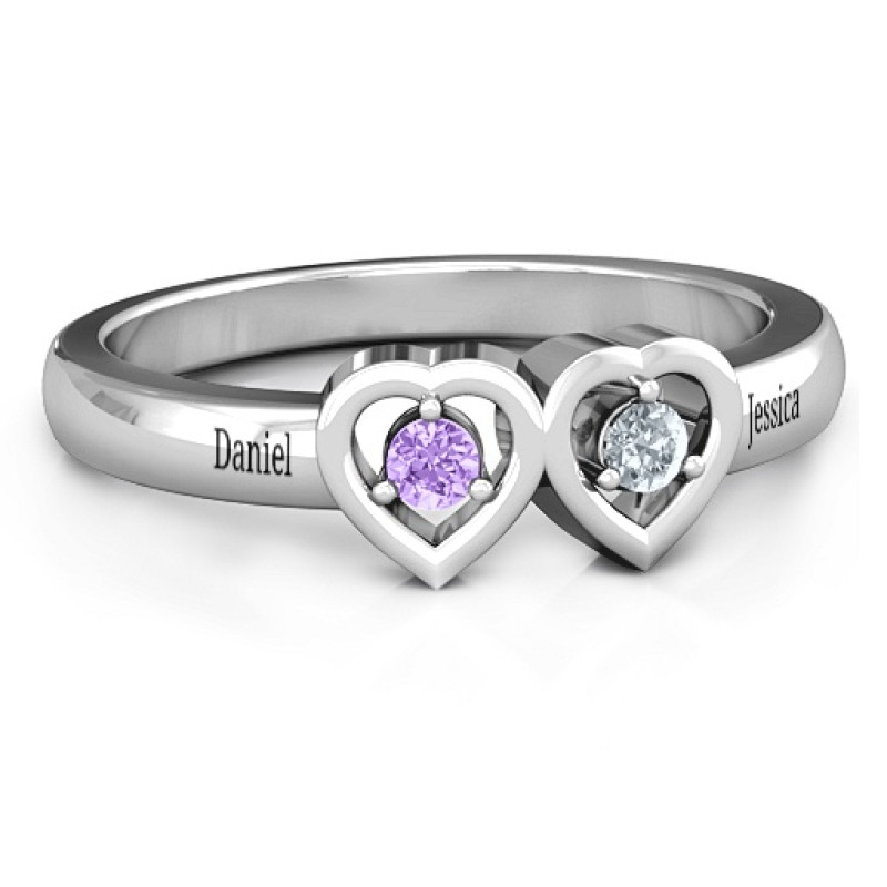 Kissing Hearts Ring with touching heart-shaped settings