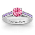 Large round solitaire ring with channel-set accent stones, gallery view