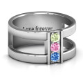 Layers of Love Ring with geometric cage-style band and three centre stones