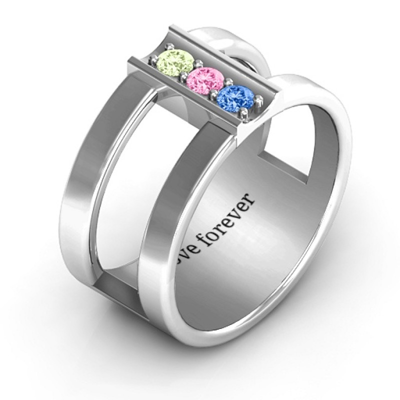 Layers of Love Ring showing its geometric cage-style band
