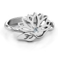Leaves and Lotus Wrap Ring with leaf and lotus flower motif
