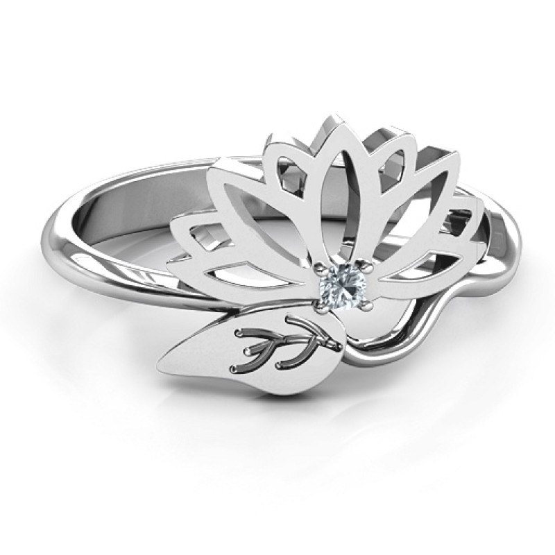 Leaves and Lotus Wrap Ring with leaf and lotus flower motif