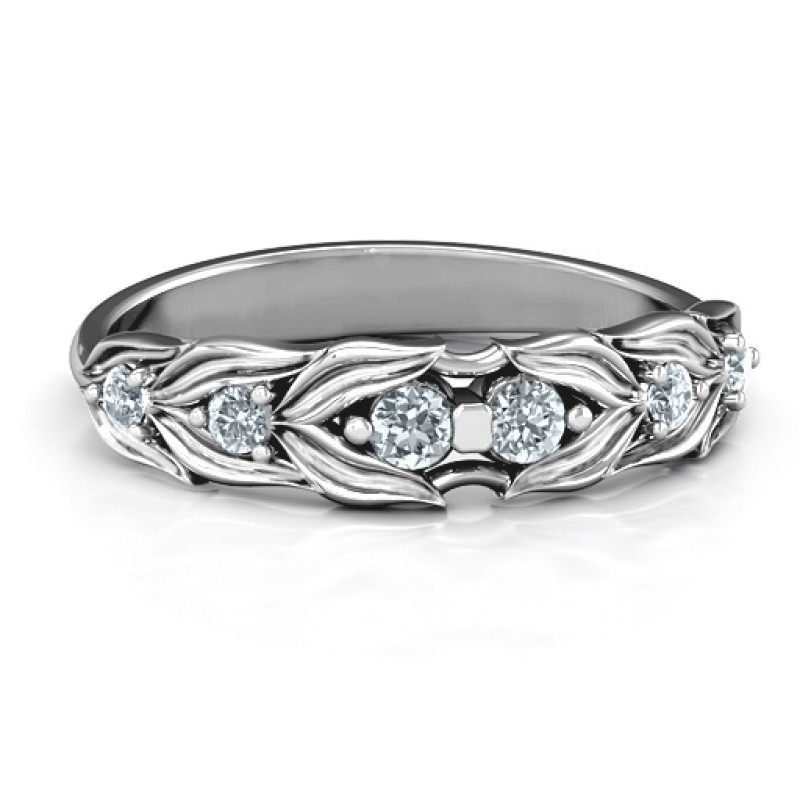 Leaves of Love six stone ring with leafy detailing