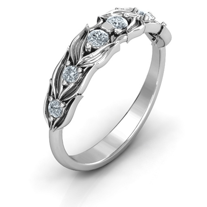 Leaves of Love six stone ring with leafy detailing