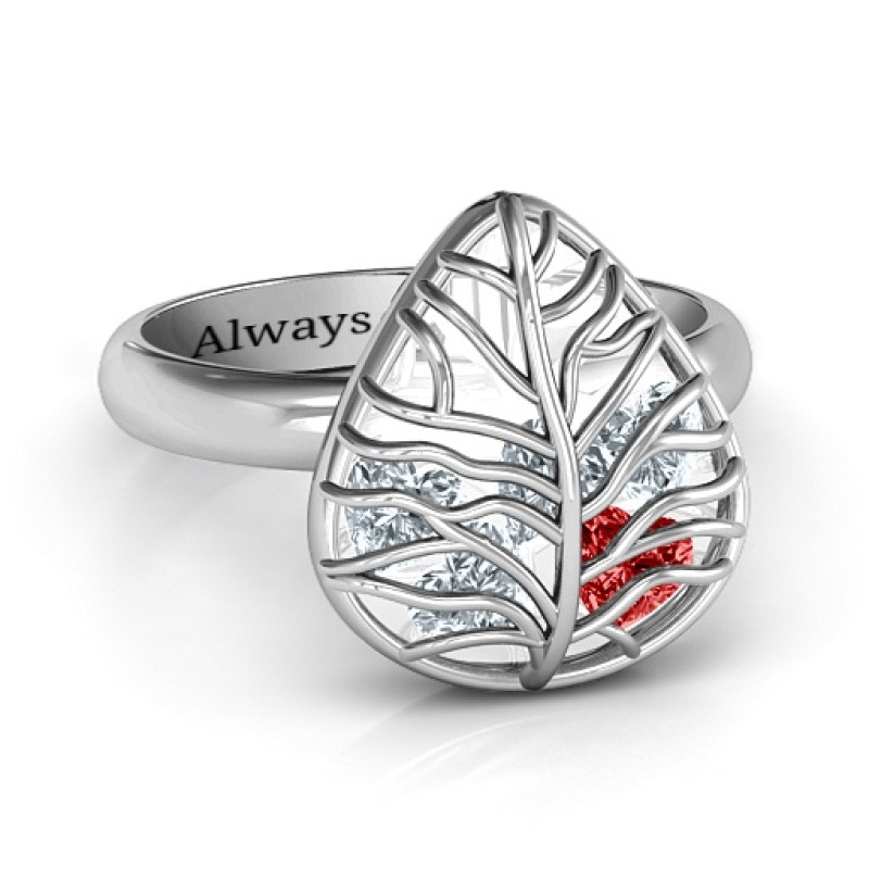 Lovely Lilac Cage Leaf Ring with heart-cut stone settings