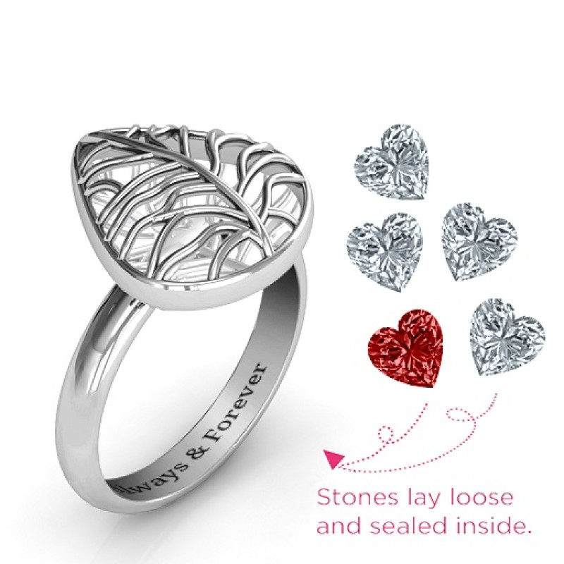 Lovely Lilac Cage Leaf Ring with heart-cut stone settings