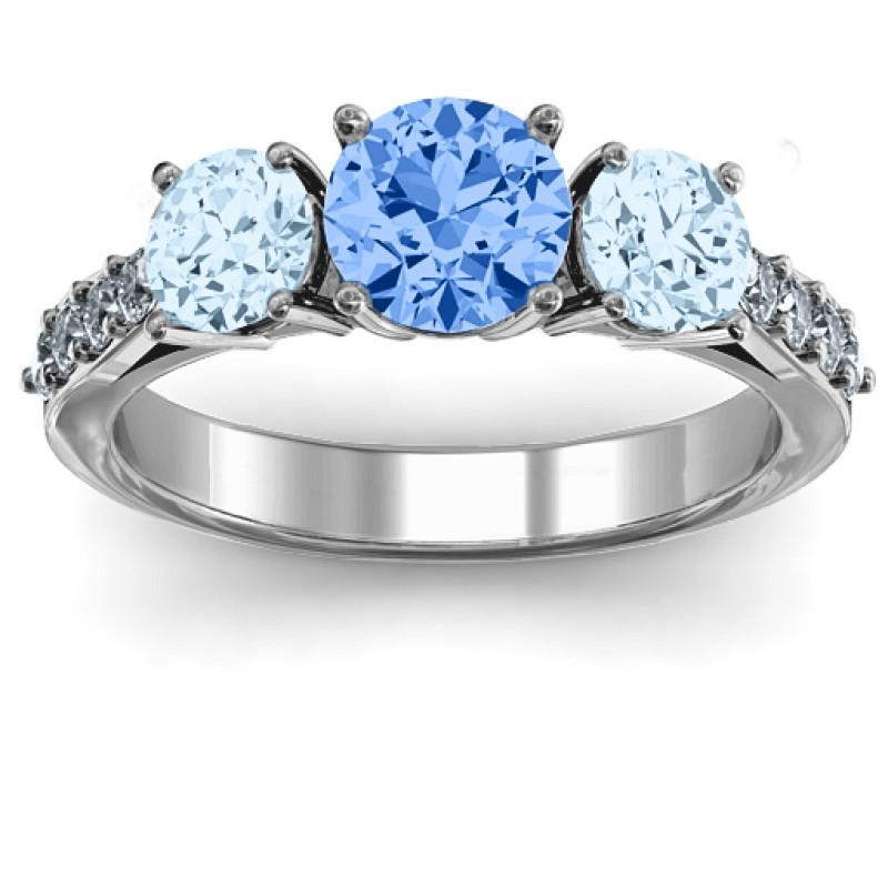 Majestic three stone eternity ring with round stones and accent details