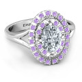 Margaret Double Halo Ring with oval centre stone and round accent stones