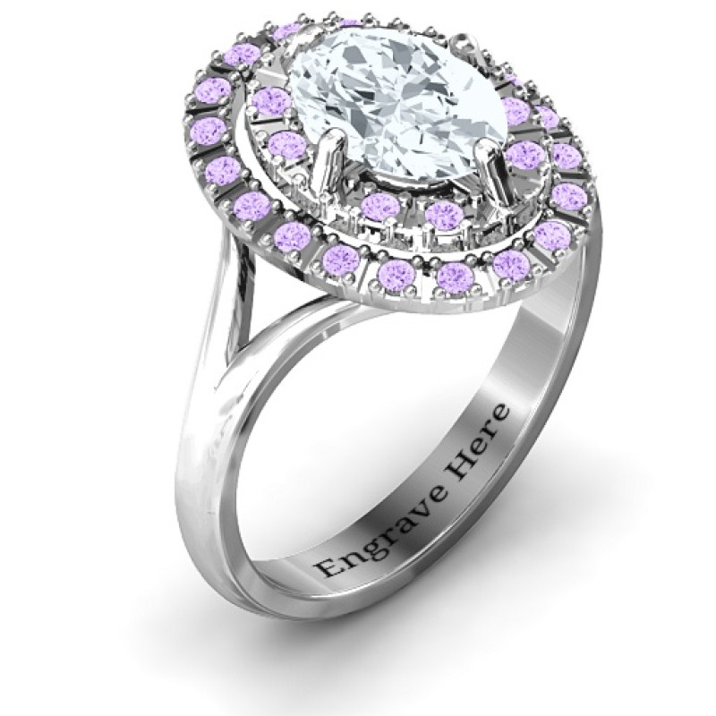 Margaret Double Halo Ring with oval centre stone and round accent stones